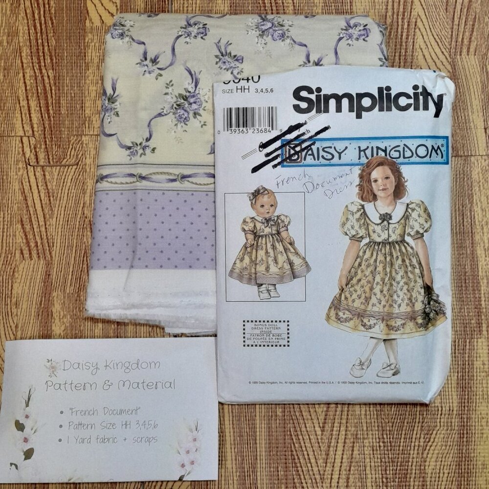 Simplicity Daisy Kingdom Dress Pattern 9040 and French Document Fabric Material